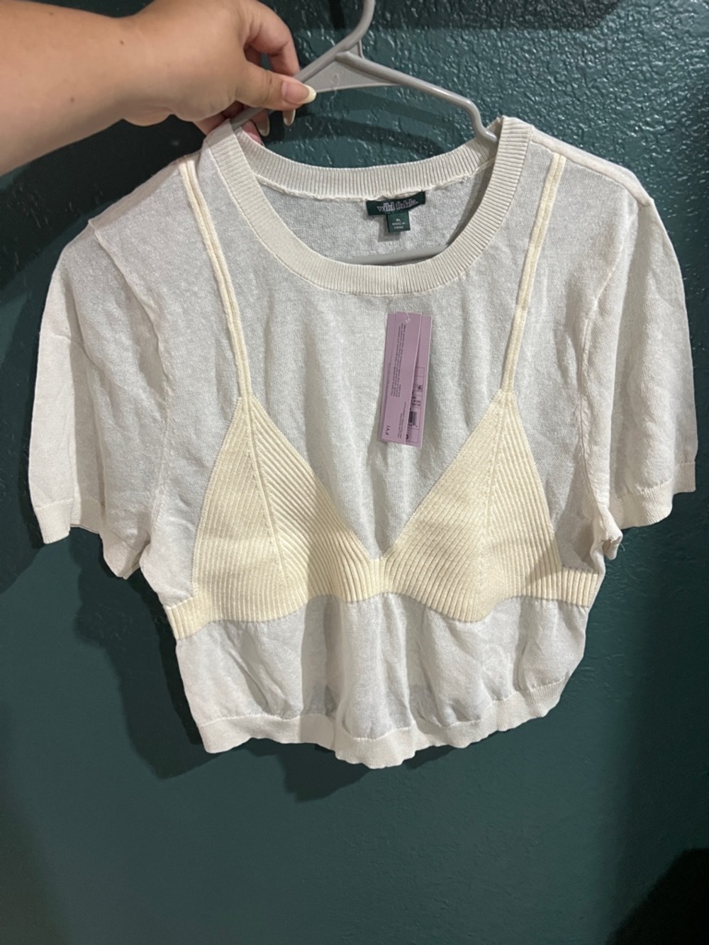 wild fable Cream Layered Knit Crop Top with Ribbed Bralette Overlay